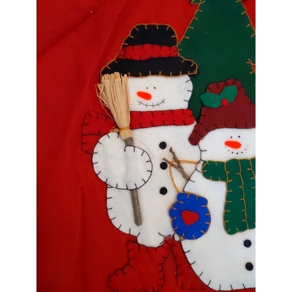 Vintage Sticks Twigs Felt Christmas Tree Skirt Snowman Stars Holly Applique 44" - Picture 3 of 10